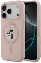 Karl Lagerfeld skysto silikono Karl and Choupette MagSafe dėklas, skirtas iPhone 18 Pro, rožinis