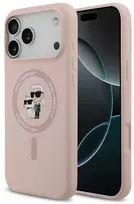 Karl Lagerfeld skysto silikono Karl and Choupette MagSafe dėklas, skirtas iPhone 18 Pro Max, rausvas