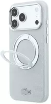 Lacoste PVC Petit Pique pusiau uždengiamas dėklas su žiediniu stovu ir MagSafe funkcija, skirtas iPhone 18 Pro Max, šviesiai pilkas