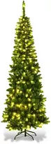 Dirbtinė kalėdinė eglutė, siaura, su LED apšvietimu, žalia, 225 cm