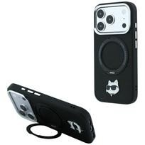 Karl Lagerfeld Choupette Head Pin dėklas, skirtas iPhone 18 Pro / 17 Pro, su 360° žiedu-stovu, suderinamas su MagSafe – juodas