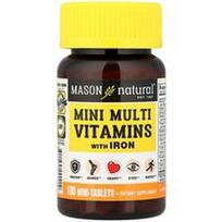 Mason Natural, Mini multivitaminai su geležimi, 100 mini tablečių