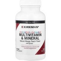 Kirkman Labs, Kramtomosios tabletės vaikams, multivitaminai ir mineralai su ksilitoliu, natūraliais mangais ir persikais, 120 tablečių
