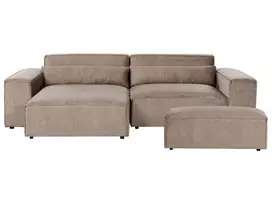 3 vietų modulinė kampinė sofa HELLNAR su pufu, šviesiai ruda, dešininė