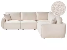 Modulinė kampinė sofa 5 asmenims MESNALI, buklė, balkšva, kairinė