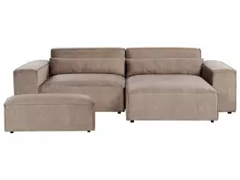 HELLNAR modulinė kampinė sofa 3 vietų su pufu, šviesiai ruda, kairinė