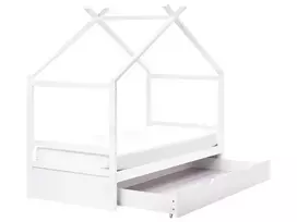 Vaikiška lova-namelis „ORGEVAL“ iš pušies medienos, 90 × 200 cm, su stalčiumi, balta
