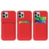 Card Case silikoninis dėklas su kortelės skyreliu „Xiaomi Redmi Note 10“ / „Redmi Note 10S“, raudonas