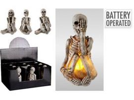 Helovino LED dekoracija Sėdintis skeletas, 13 cm