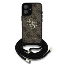 4G logotipu dekoruotas rudas Guess“ virvelinis dėklas iPhone 16