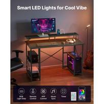 VEVOR kompiuterinis stalas su LED apšvietimu ir maitinimo lizdais, juodas, 120 cm