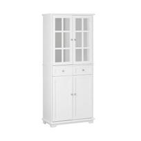 Aukšta bufeto spintelė su 4 durelėmis ir 2 stalčiais, 75x40x175 cm, balta
