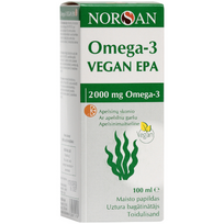 Apelsinų skonio jūros dumblių aliejus NORSAN OMEGA-3 VEGAN EPA, 100 ml (-45% perkant 2 vnt.)