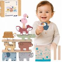 TOOKY TOY medinių kaladėlių dėlionė bokšto statytojas su gyvūnais Montessori 13 vnt.