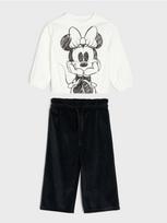 Sinsay - Komplektas: džemperis su Minnie Mouse raštu ir veliūrinės wide leg kelnės - kreminė