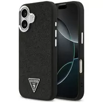 Guess Glitter Triangle Logo MagSafe Dėklas, iPhone 17, Juodas