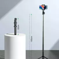 Selfie lazda Ugreen LP586 teleskopinis stovas su Bluetooth nuotolinio valdymo pultu 1,5 m – juoda