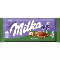 Šokoladas iš alpių pieno su smulkintais lazdynų riešutais MILKA, 90 g