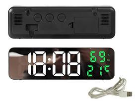 Skaitmeninis laikrodis-žadintuvas su veidrodiniu ekranu, temperatūra, drėgmė, USB