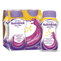 NUTRIDRINK JUCY PLUS, juodųjų serbentų skonio, 200ml, 4 vnt.