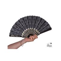 Vėduoklė juoda su ornamentais 45 cm