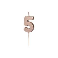 Gimtadienio žvakutė su smeigtuku nr 5 rausvai auksinė 4,5cm