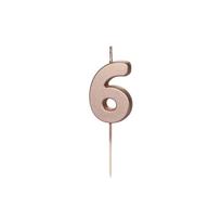 Gimtadienio žvakutė su smeigtuku nr 6 rausvai auksinė 4,5cm