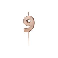 Gimtadienio žvakutė su smeigtuku nr 9 rausvai auksinė 4,5cm