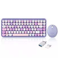 Perixx PERIDUO-713PP DE belaidis mini klaviatūros ir pelės rinkinys, retro vintage dizainas, violetinė, vokiškas išdėstymas