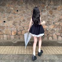 Small French black sleeveless dress Children's summer elegant new popular temperament waist puffy short skirt XL- (recommended 110-60kg) black