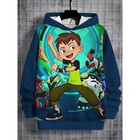 Ben 10 3D spausdinimo visų sezonų vaikiškas laisvalaikio džemperis su gobtuvu, šaunūs megztiniai, unisex drabužiai, berniukų, mergaičių gobtuvai 140 blue