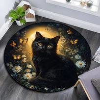 Black Cat Round Area Rug,Carpet Rug for Living Room Bedroom Sofa Playroom Decor,Non-slip Floor Mat 80cmx80cm brown