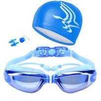 Men Women Swimming Glasses Goggles Cap Nose Anti Fog Swim UV Protection Clip mėlyna