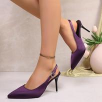 Women's Silk One Strap Wrapped Toe Sandals Fashion Pointed Toe Shallow Mouth Non-Slip High Heels 39 violetinė
