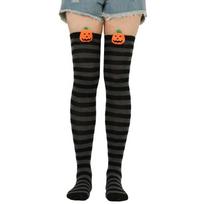 Women Halloween 3D Pumpkin Thigh High Socks Striped Stockings for Performance pilka spalva