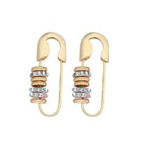Trendy Personalized Design Crystal Safety Pin Shaped Earring Hopp Diamond Earrings Women as pic beige