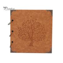 Iron Ring Binder Album DIY Scrapbook Album, Faux Leather Black Card Photo with Couple Binding, Memory Book for Journaling, Retro Gift Wedding G brown