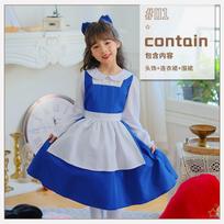 Halloween Children's Costume Blue Alice Maid Dress Pastoral Princess Dress Girls Dress Table Performance Costume 140cm white