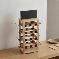 Rotating Jewelry Display Rack Black Metal Hooks Wooden Organizer Wood Finish Pegboard white