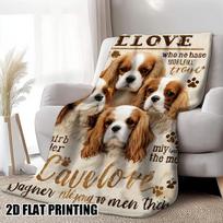 Cavalier King Charles Spaniel Vintage Letter Printed Blanket Soft Lightweight Pet Dog Theme Home Sofa Blanket 125X150CM