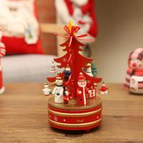 Christmas Ornaments Wooden Rotating Music Box Music Box Christmas Tree Decoration Children Gifts Gifts Carousel Musicbox L red