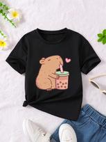 2025 kawaii Kapibara Marškinėliai Vaikams Vaikų Marškinėliai capibara Animaciniai filmukai Drabužiai Mergaitė Berniukas Kapibaros Marškinėliai Kūdikio Laisvalaikio Viršutiniai Drabužiai 140 beige