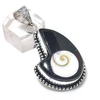 Black Onyx Shiva Shell Gemstone Copper Jewelry Pendant 2.05 black