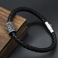 Viking Runes Bead Charms Bracelets DIY Norse Jewelry with Vegvisir Slavic Kolovrat Compass Beads for Men 19cm black