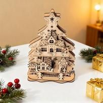 3D Kalėdinė trobelė medinis dėlionė: Švietėjiškas „pasidaryk pats“ šventinis papuošalas 42x28x11 cm white
