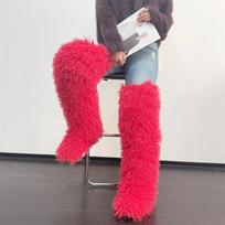 Moterims dirbtinės mongoliškos aukštakulnės žieminės šiltos batai su kailiu viduje 38 brown