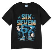 Six Seven Funny Cartoon Number 67 Brainrot Meme T Shirts Men's Women Clothing Fashion Summer Cotton Casual Short Sleeve T-shi... XL įvairiaspalvis