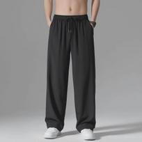 Vyriškos vasarinės laisvo kirpimo plačių kelnių ledinio šilko kelnės XL black
