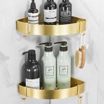 Brushed Gold Metal Bathroom Corner Shelf Wall Storage Rack Drilling Large Wall Shelf for Storage Single Or Double Lever Holder gray
