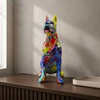 Dobermano Statulėlė Stačios Ausys Figūrėlė Stilingas Raštuotas Dervos Šuns Skulptūra Namams Graffiti beige